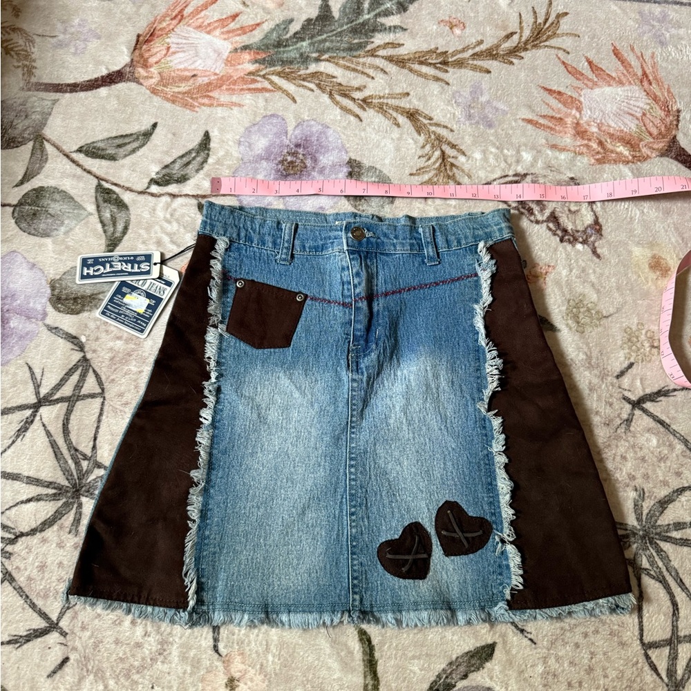 NWT Vintage Olico Denim and Brown Patchwork Skirt